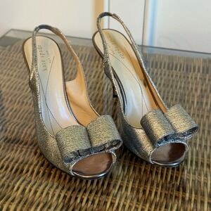 Kate Spade Silver Sequins Sparkly Bow Pump Heels Size 7.5 B Made In Italy
